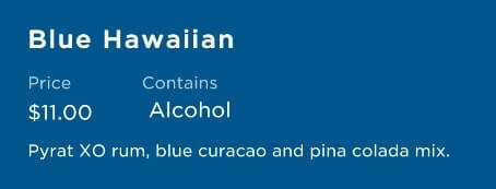 princess cruise ship frozen drinks. blue hawaiian ingredients