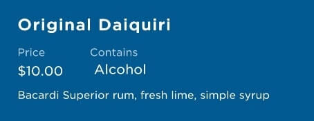 princess cruise ship frozen drinks. original daiquiri ingredients