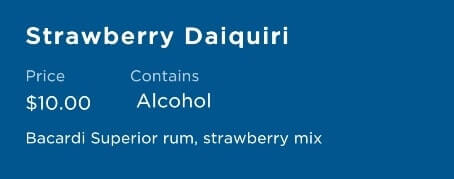 princess cruise ship frozen drinks. strawberry daiquiri ingredients