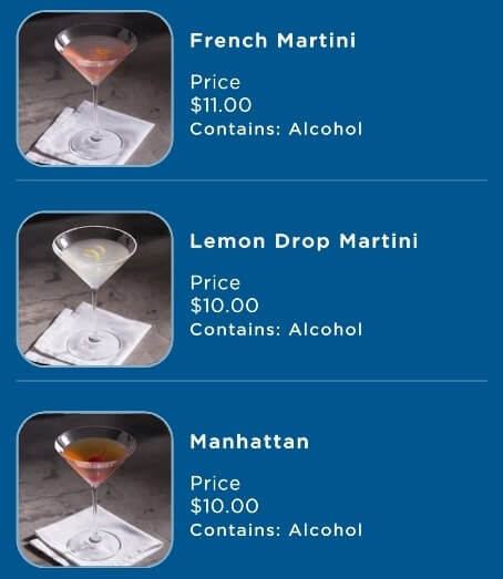 princess cruise martini. what types of martini on cruise ship