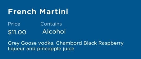 martini menu princess cruise ship. french martini