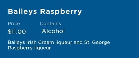 martini menu princess cruise ship. baileys raspberry martini