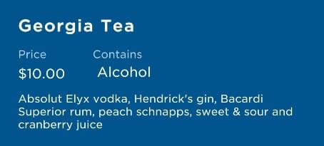 princess cruise signature cocktail menu. georgia tea ingredients