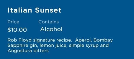princess cruise signature cocktail menu. italian sunset ingredients