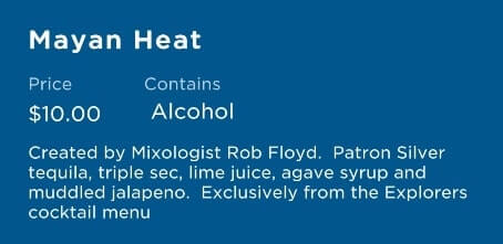 princess cruise signature cocktail menu. mayan heat ingredients