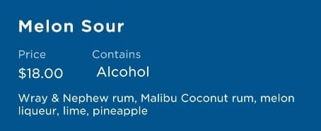 princess cruise signature cocktail menu. melon sour ingredients