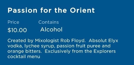princess cruise signature cocktail menu. passion for the orient ingredients