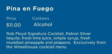 princess cruise signature cocktail menu. pina en fuego ingredients