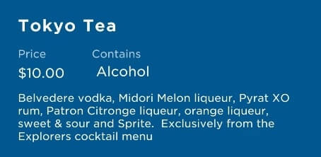 princess cruise signature cocktail menu. tokyo tea cocktail ingredients