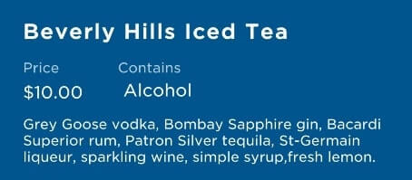 princess cruise signature cocktail menu. beverly hills iced tea ingredients