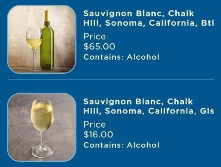 princess cruise white wine list