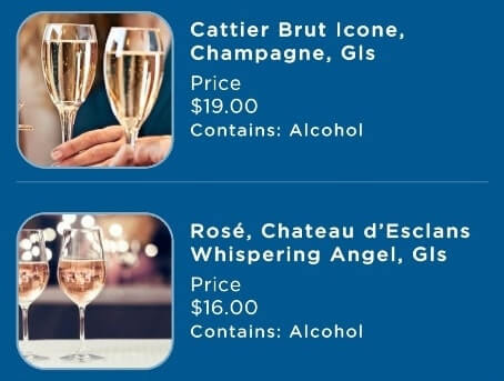 princess cruise rose wine list champagne