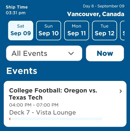 you can watch college football on princess cruise ship