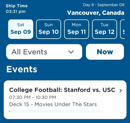 you can watch college football on princess cruise ship