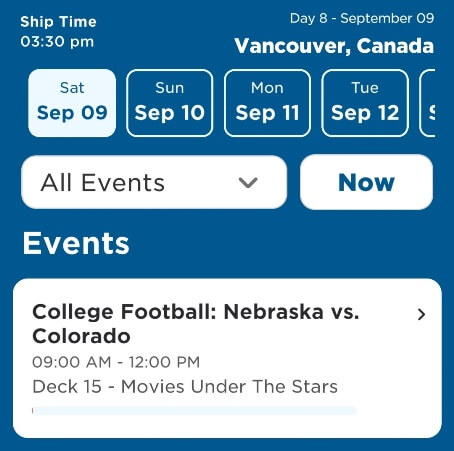 you can watch college football on princess cruise ship