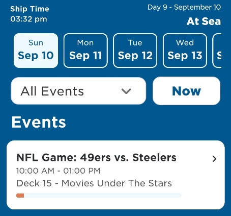 you can watch nfl games on a princess cruise ship. sunday nfl game