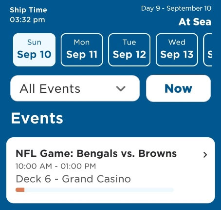 you can watch nfl games on a princess cruise ship. sunday nfl game