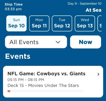 you can watch nfl games on a princess cruise ship. sunday nfl game