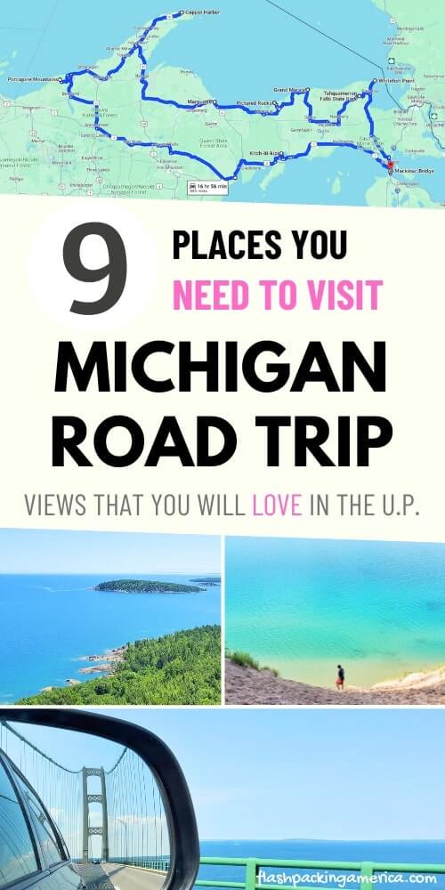 upper peninsula michigan road trip itinerary route map. circle the up