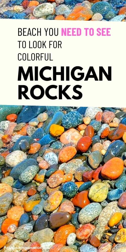 colorful michigan rocks and stones. lake superior beach in pictured rocks national lakeshore. sable beach.